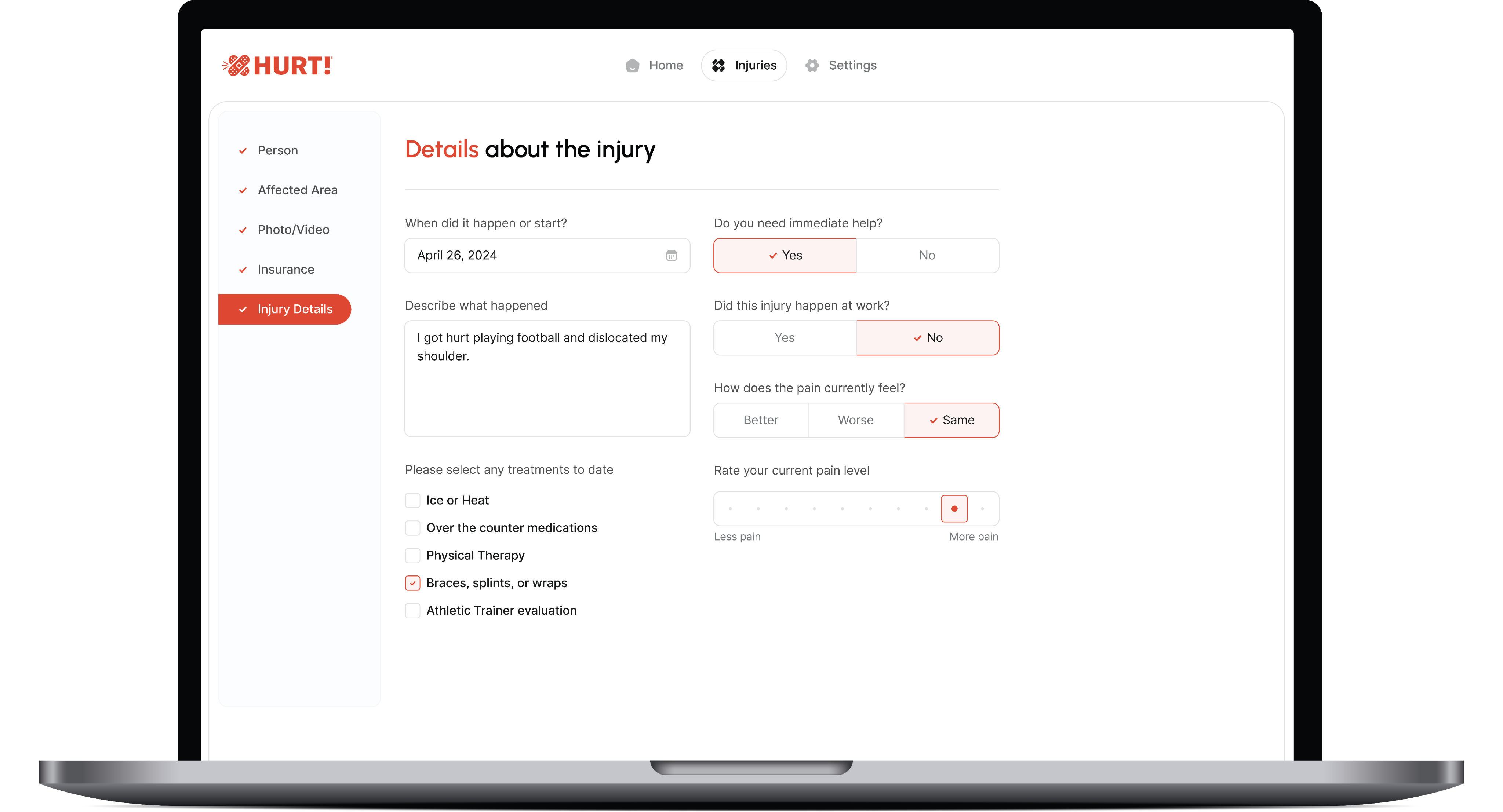 HURT! app details screen